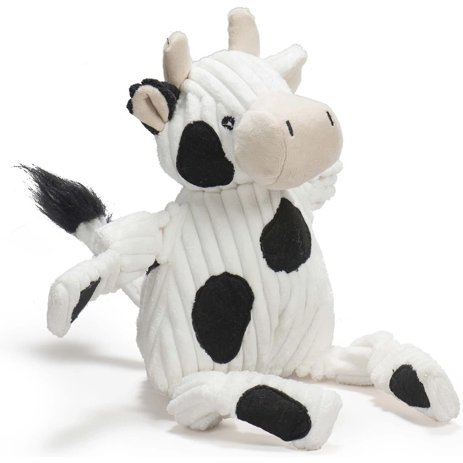HuggleHounds Barnyard Durable Plush Corduroy Knottie Cow Squeaky Dog Toy - Image 4