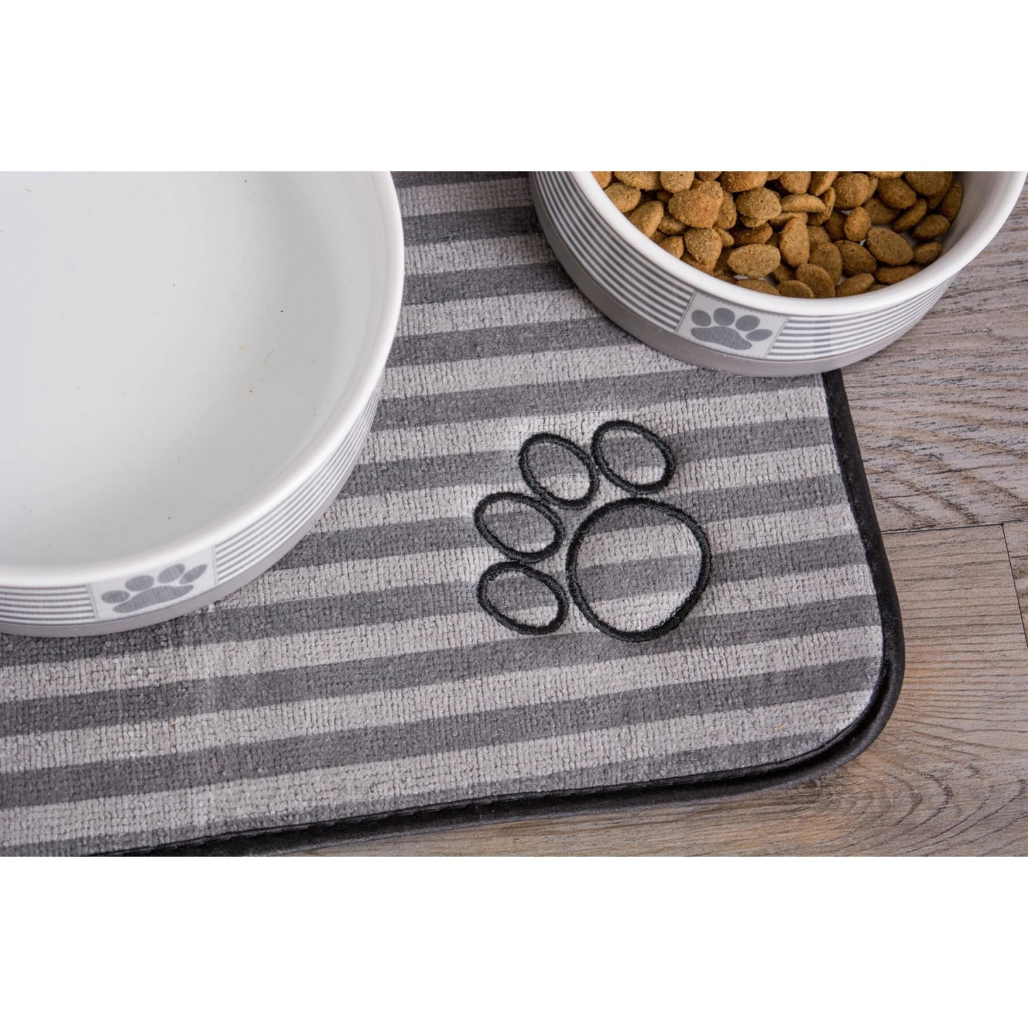 Bone Dry Stripe Embroidered Paw Print Dog & Cat Food Mat - Image 3