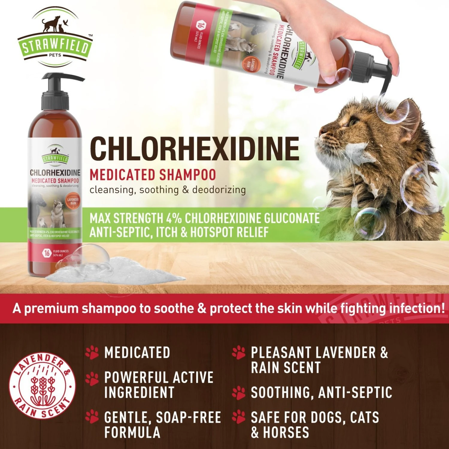Strawfield Pets Chlorhexidine Medicated Dog, Cat & Horse Shampoo - Image 3