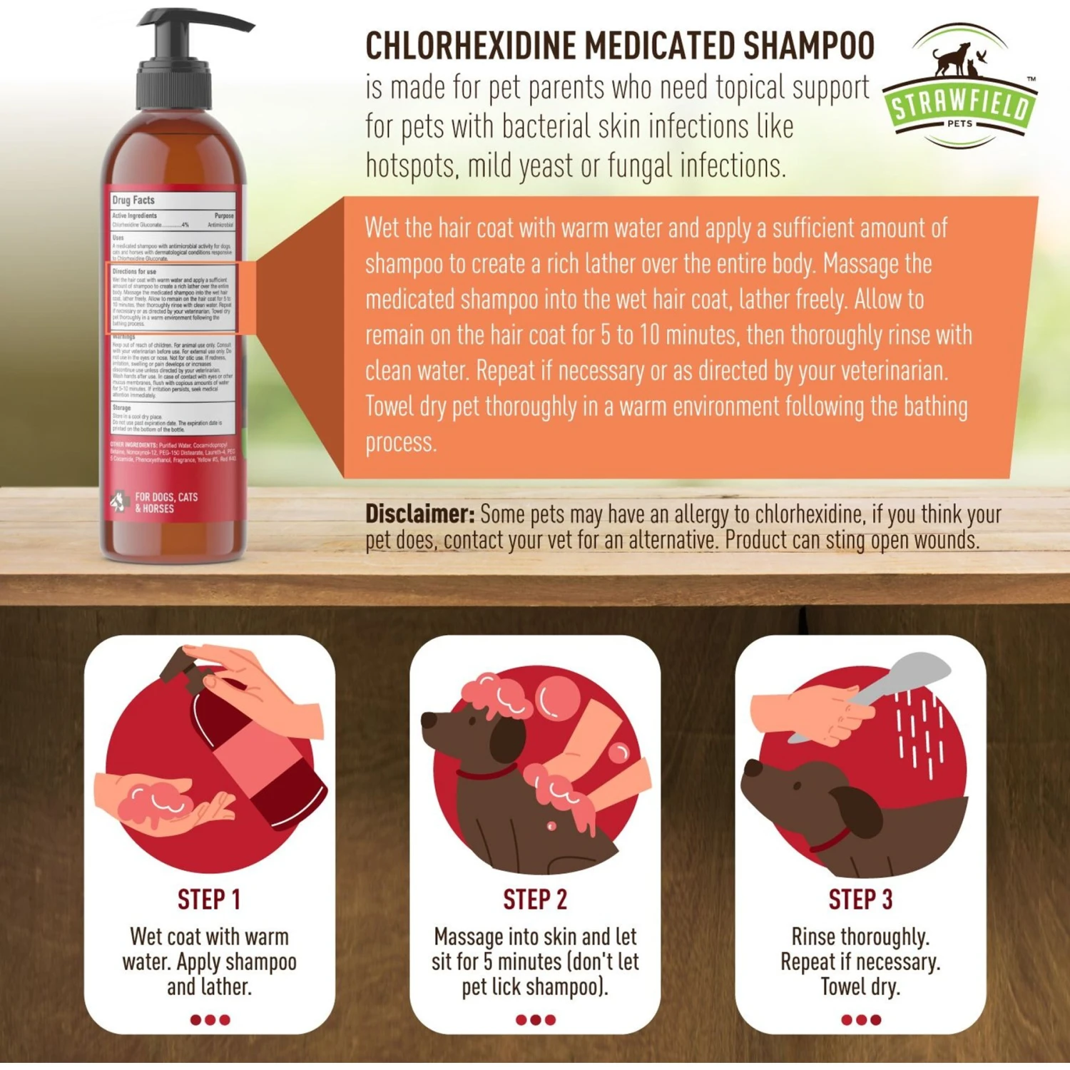 Strawfield Pets Chlorhexidine Medicated Dog, Cat & Horse Shampoo - Image 7