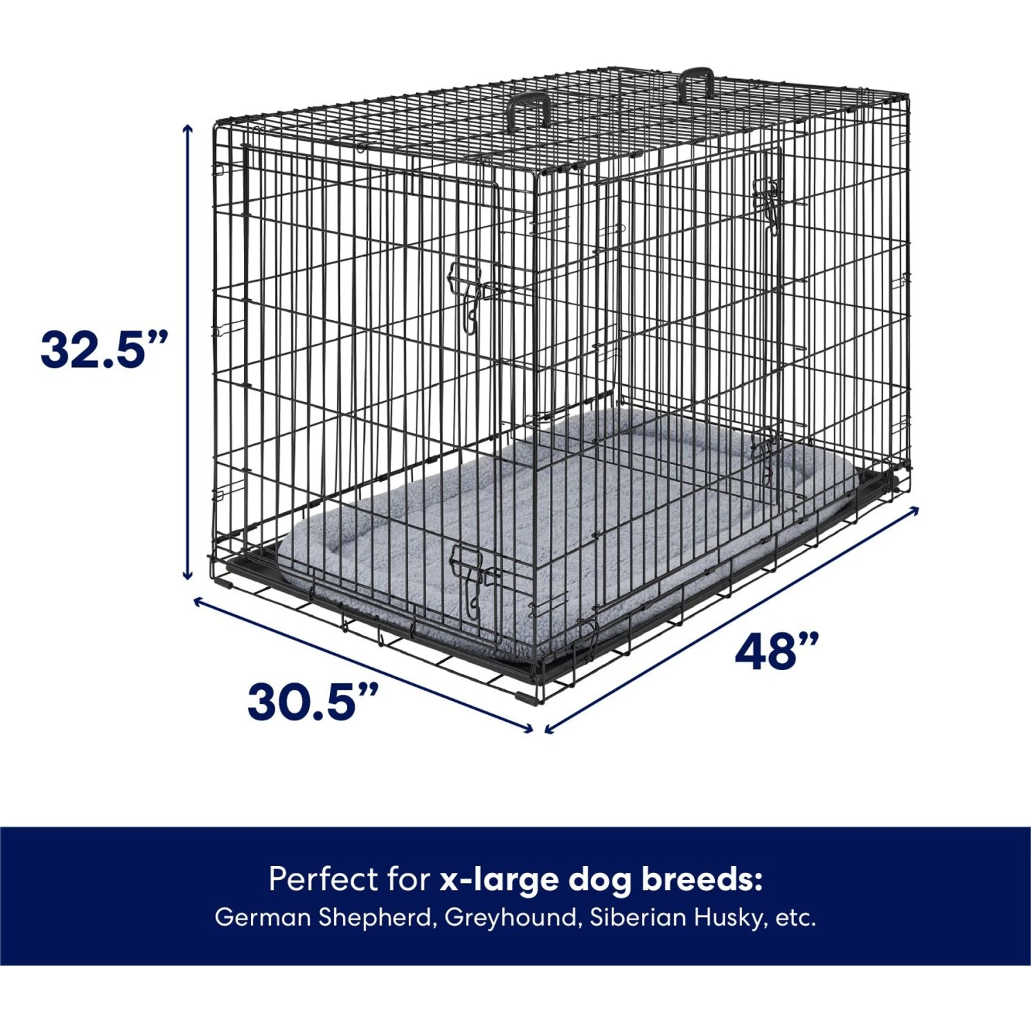 Frisco Heavy Duty Fold & Carry Double Door Collapsible Wire Dog Crate & Mat Kit - Image 2
