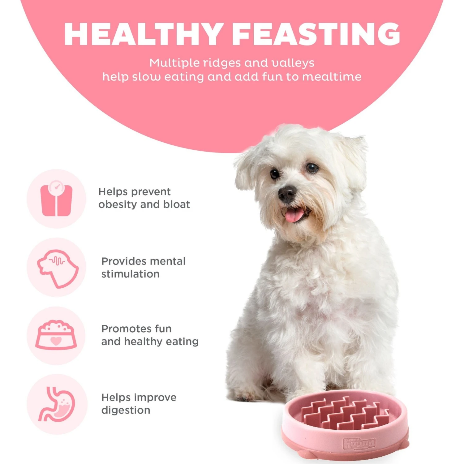 Outward Hound Non-Skid Plastic Slow Feeder Wave Dog Bowl - Image 4