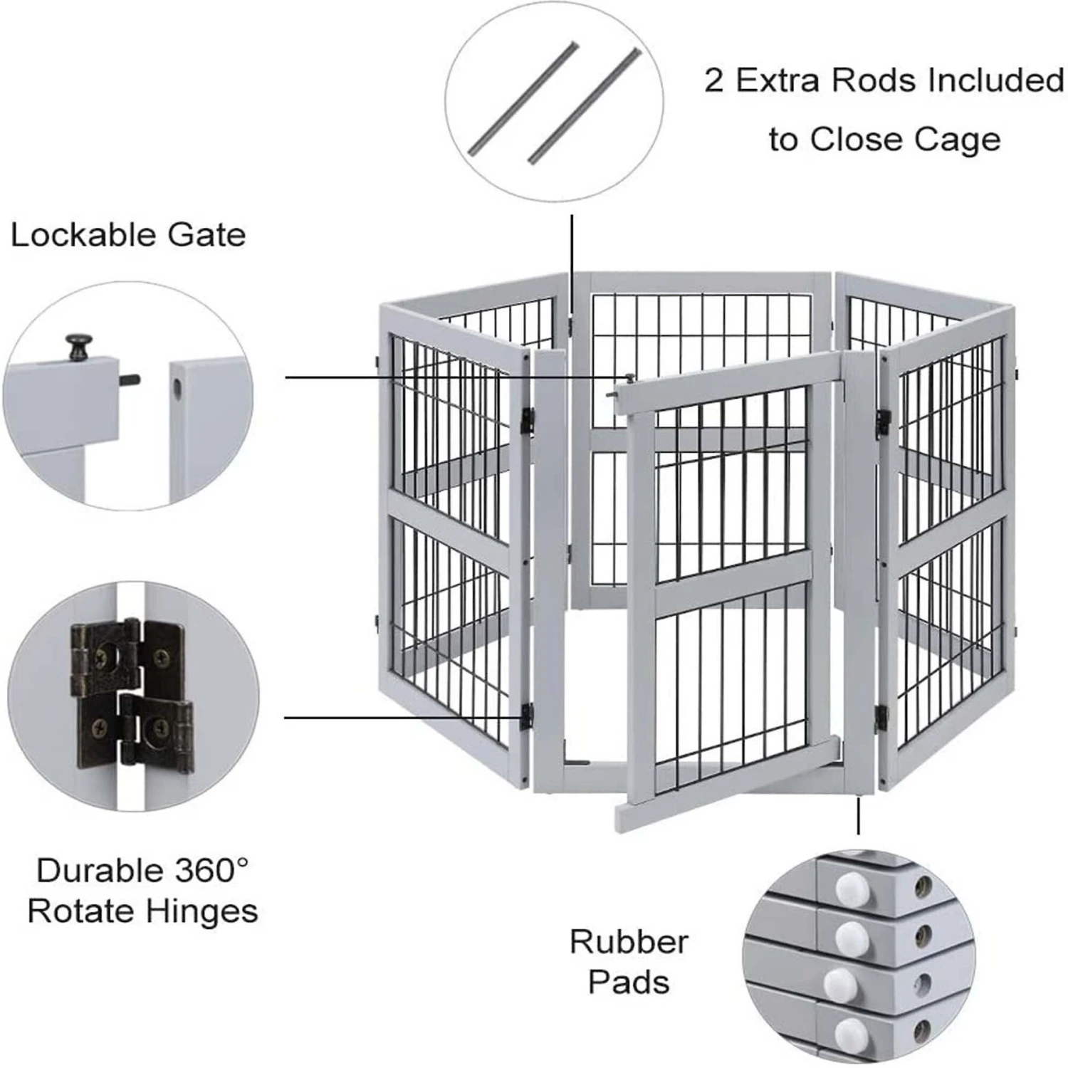 Unipaws 6 Panel Wooden Wire Dog Gate - Image 7