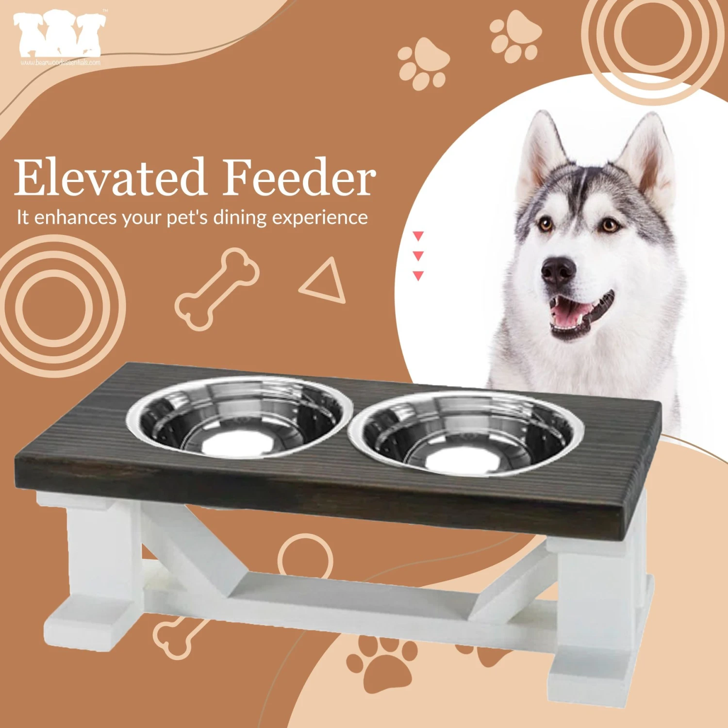 Bearwood Essentials Farmhouse Elevated Dog Feeder - Image 2