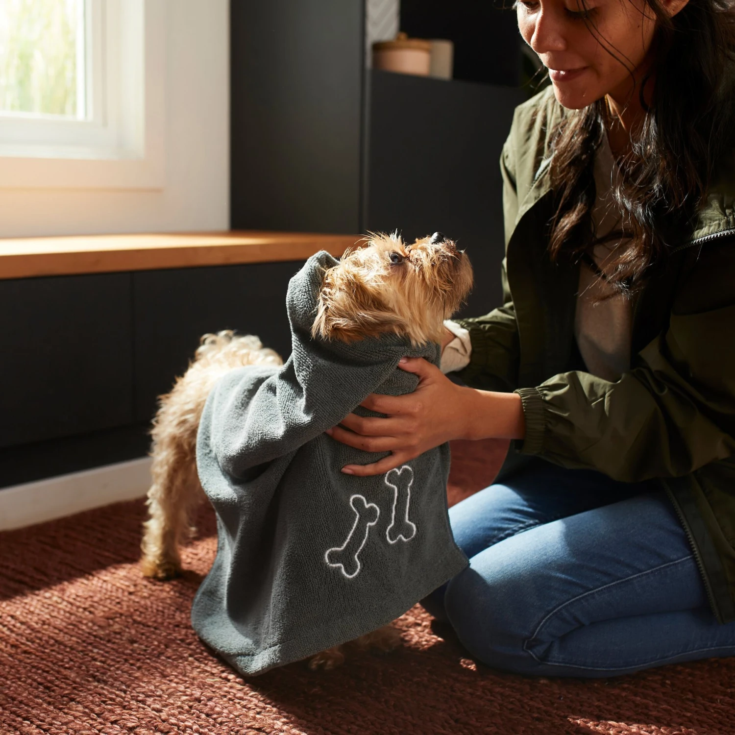 Frisco Embroidered Pawprint Microfiber Dog Bath Towel - Image 5