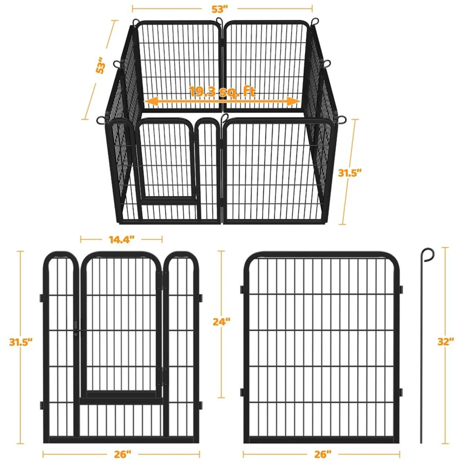 Yaheetech 8-Panel Wire Dog & Cat Exercise Playpen, 26-in W X 32-in H - Image 2