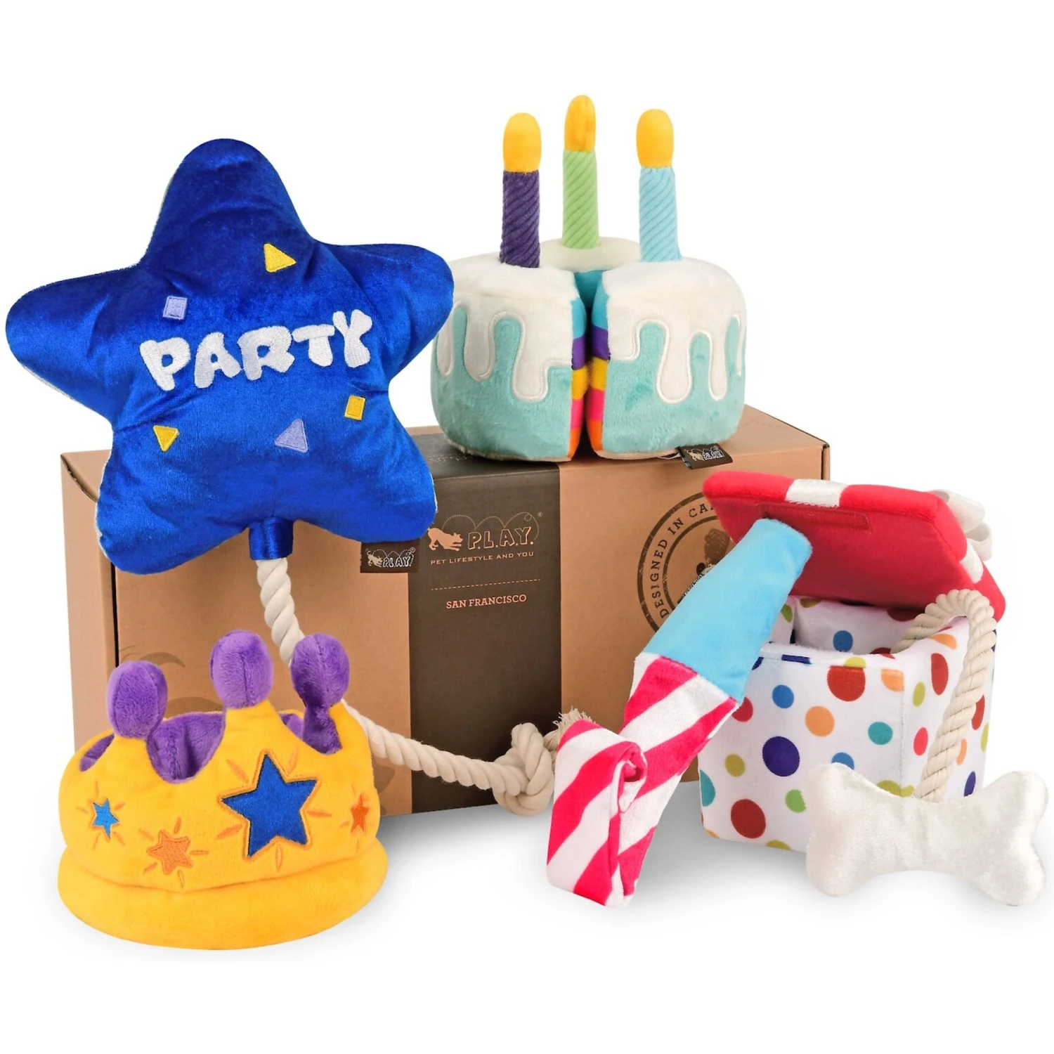 P.L.A.Y. Pet Lifestyle And You Party Time Collection Squeaky Dog Toy, 5 Count - Image 2