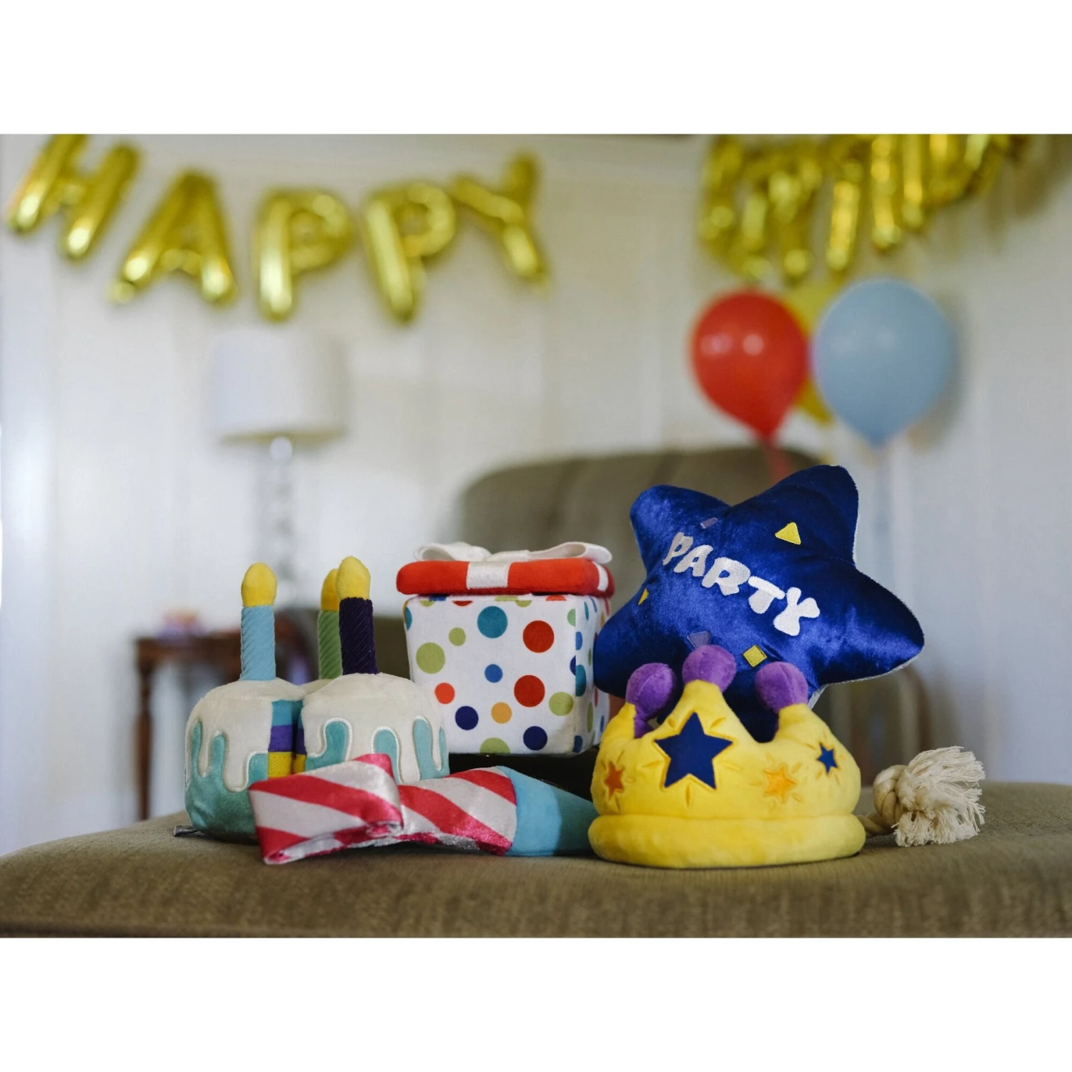 P.L.A.Y. Pet Lifestyle And You Party Time Collection Squeaky Dog Toy, 5 Count - Image 3