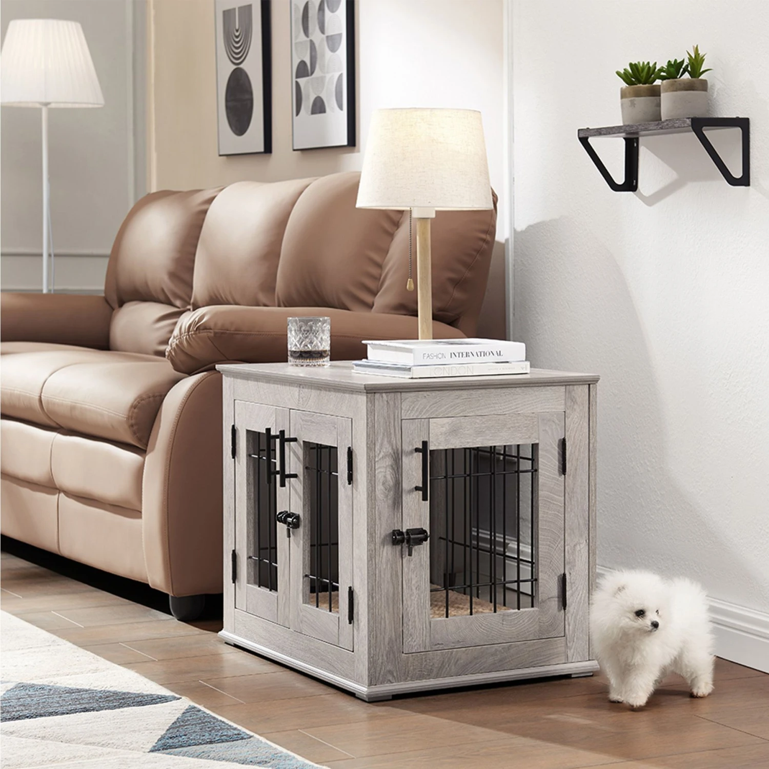 Unipaws Wooden Wire Dog Crate Furniture End Table - Image 2