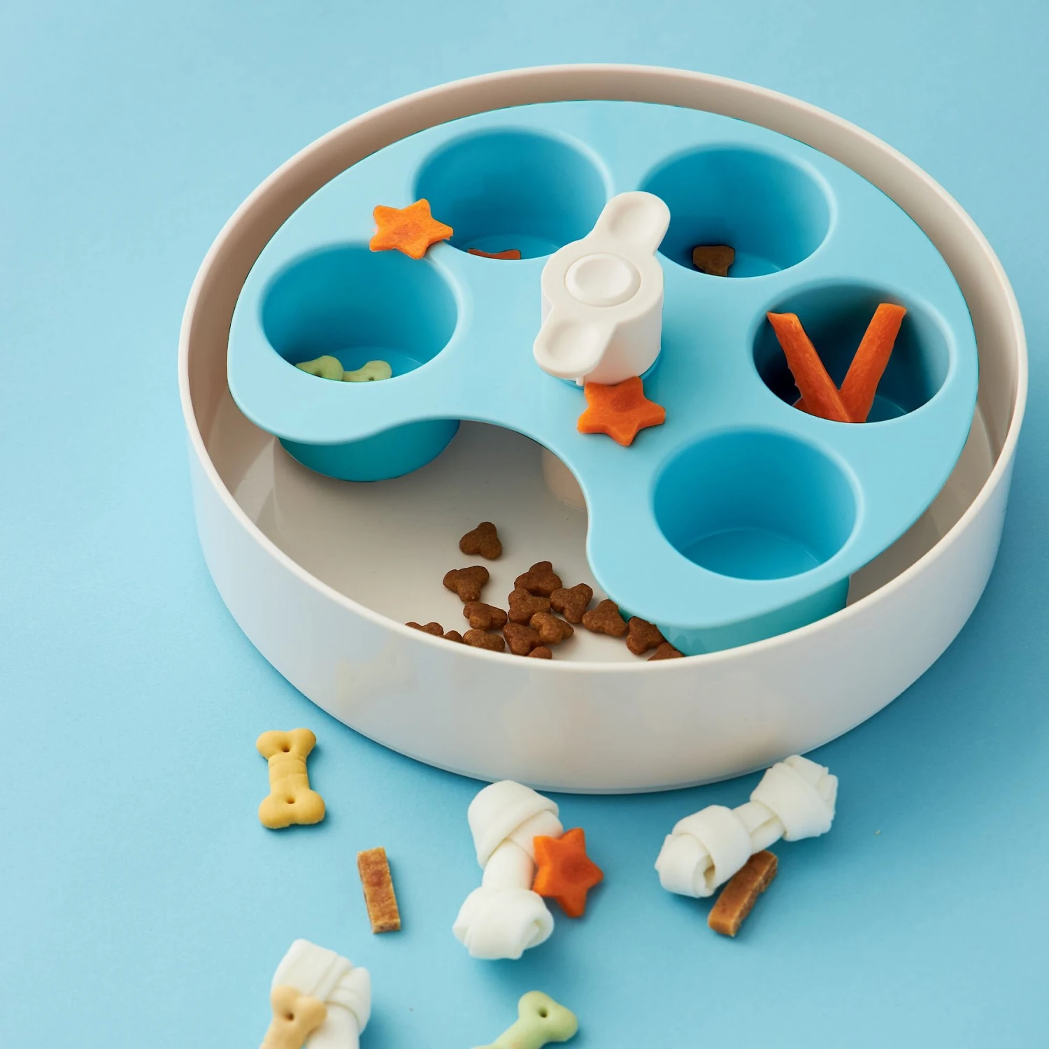 Pet Dream House SPIN Medium Level Palette Non-Skid Plastic Interactive Slow Feeder Dog Bowl, Blue - Image 2