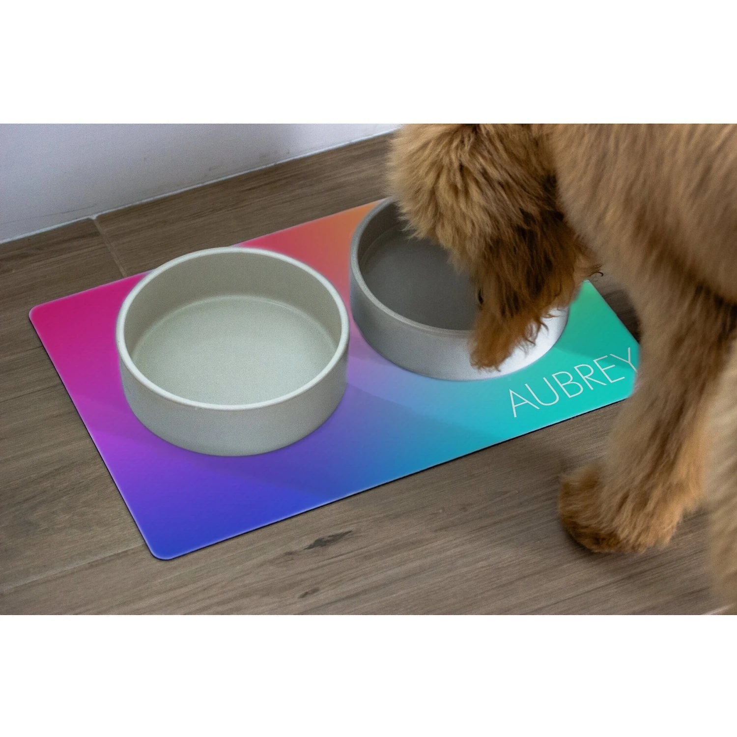 904 Custom Personalized Rainbow Watercolor Modern Dog & Cat Placemat - Image 2
