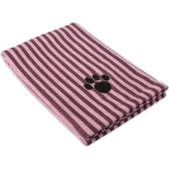Bone Dry Striped Embroidered Paw Dog & Cat Towel