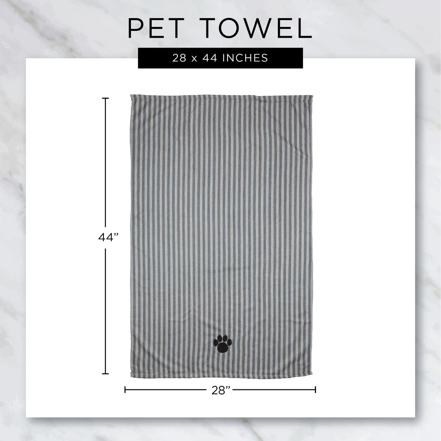 Bone Dry Striped Embroidered Paw Dog & Cat Towel - Image 2