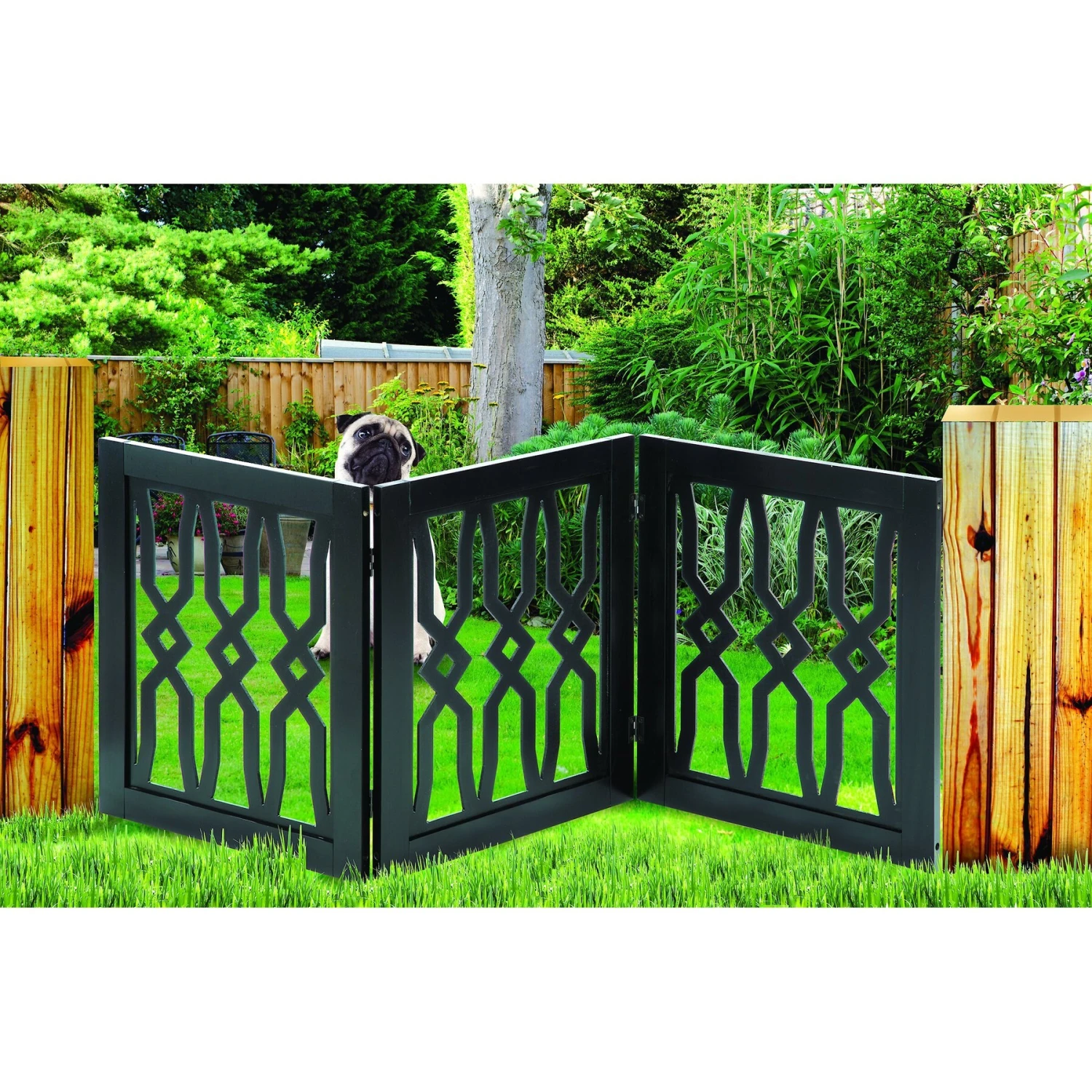 Etna Wood Diamond Twist Design Dog Gate - Image 4