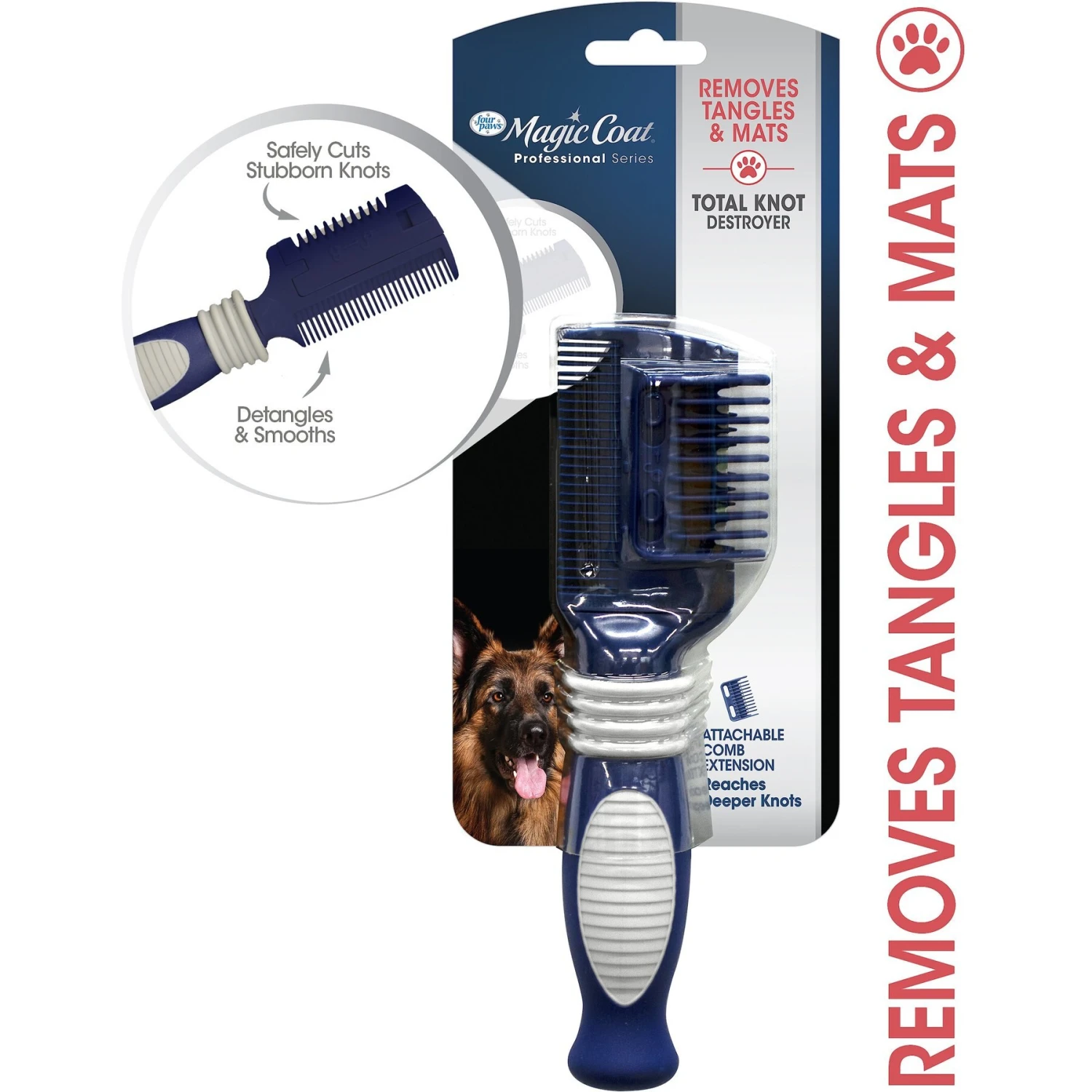 Four Paws Magic Coat Professional Series 3-in-1 Knot Remover Rake & Comb For Dogs & Cats, Blue - Image 3