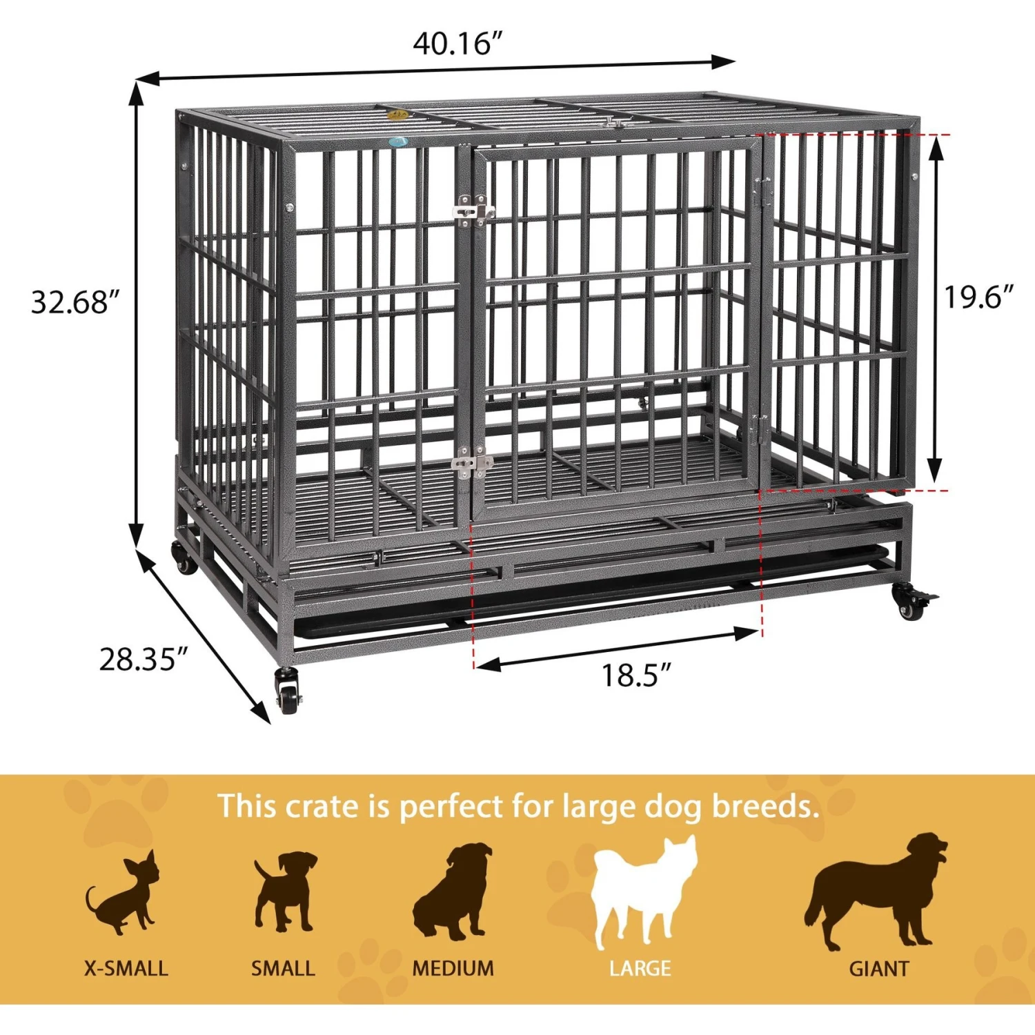 Coziwow By Jaxpety Heavy Duty Dog Crate With Double Door Removable Pan & Caster - Image 2