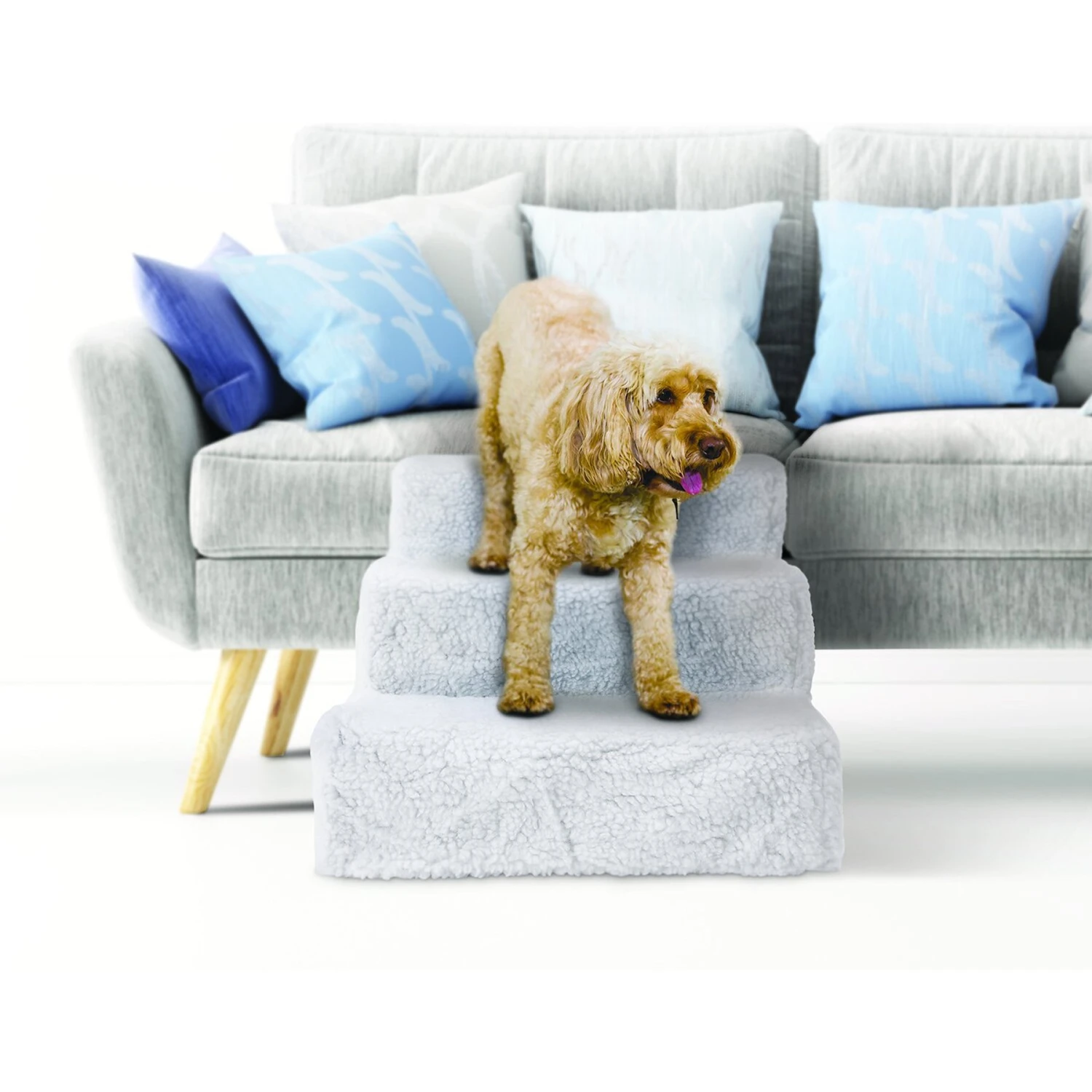 Pet Parade Three Step Dog & Cat Stairs, White, Medium - Image 2