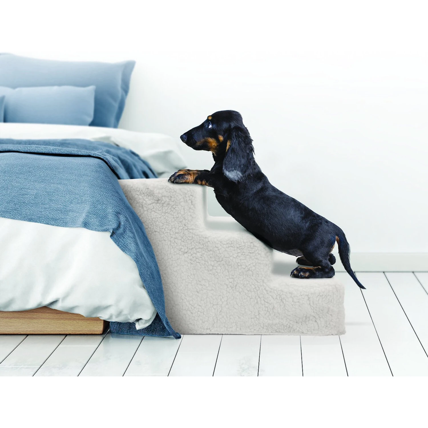 Pet Parade Three Step Dog & Cat Stairs, White, Medium - Image 3