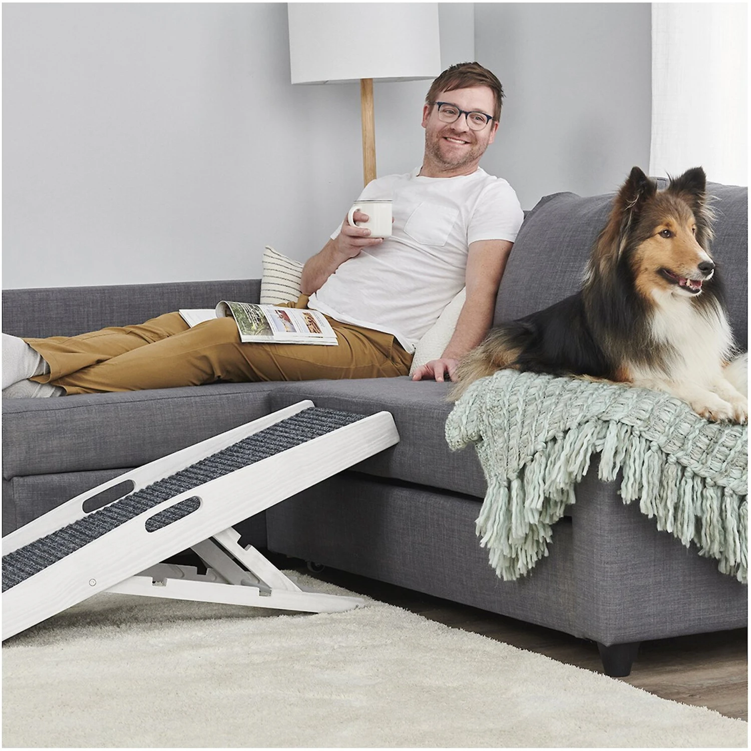 Carlson Pet Products Heritage & Home Indoor Wooden Cat & Dog Ramp, Rustic White - Image 4