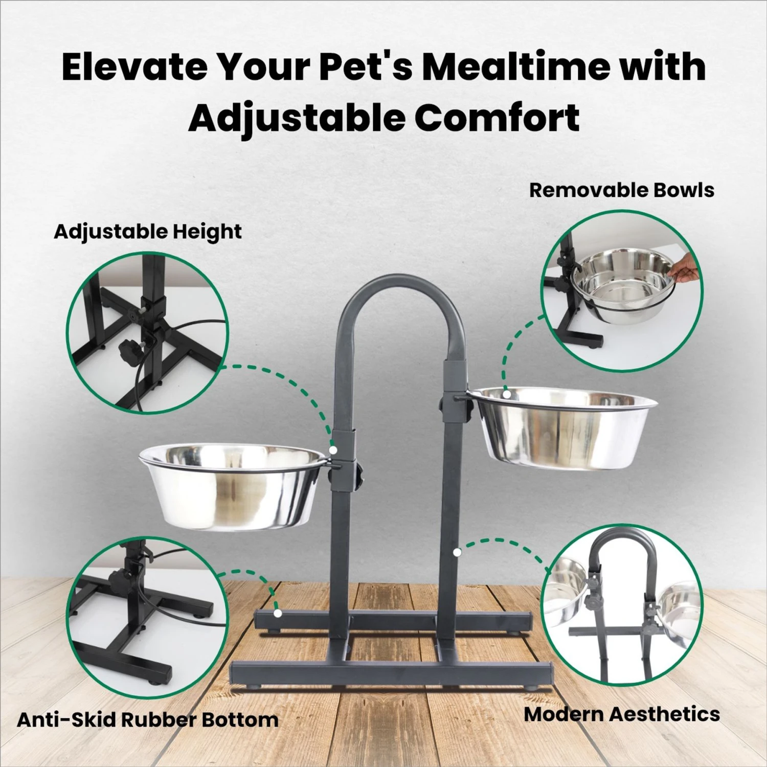 Iconic Pet U Design Adjustable Stainless Steel Pet Double Dog Bowl - Image 5