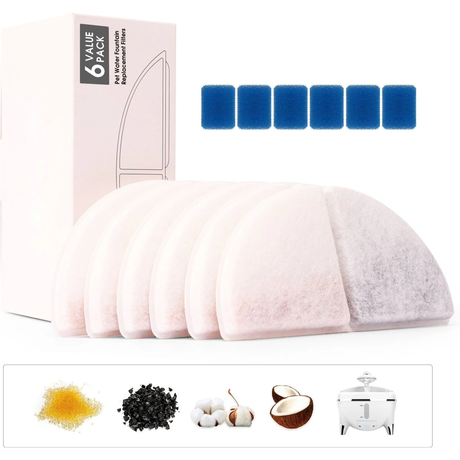 Petdiary Spaceship Water Fountain Replacement Filters, 6 Count - Image 2