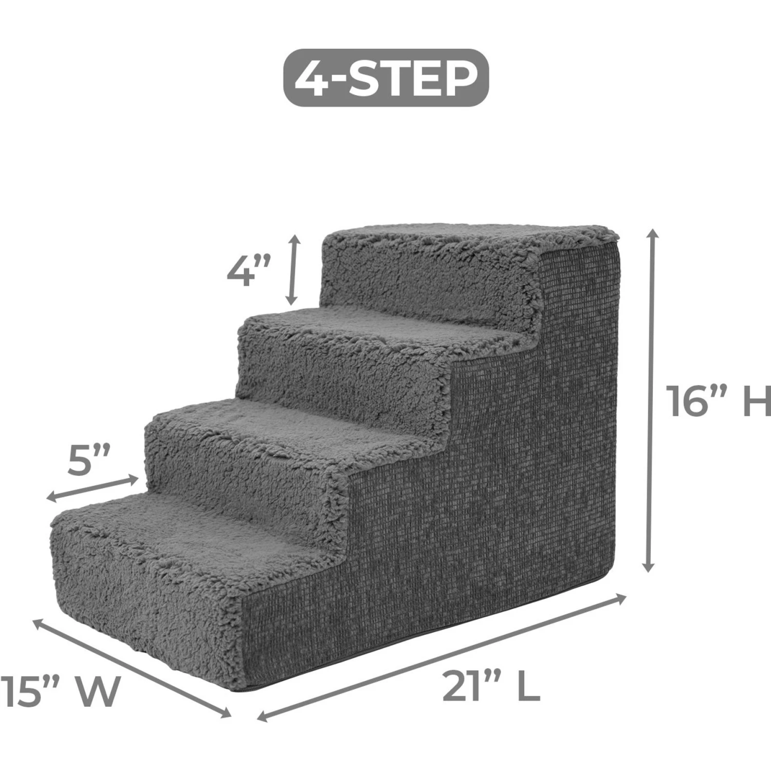 Precious Tails High Density Foam Sherpa Top 4 Steps Dog & Cat Stair - Image 6