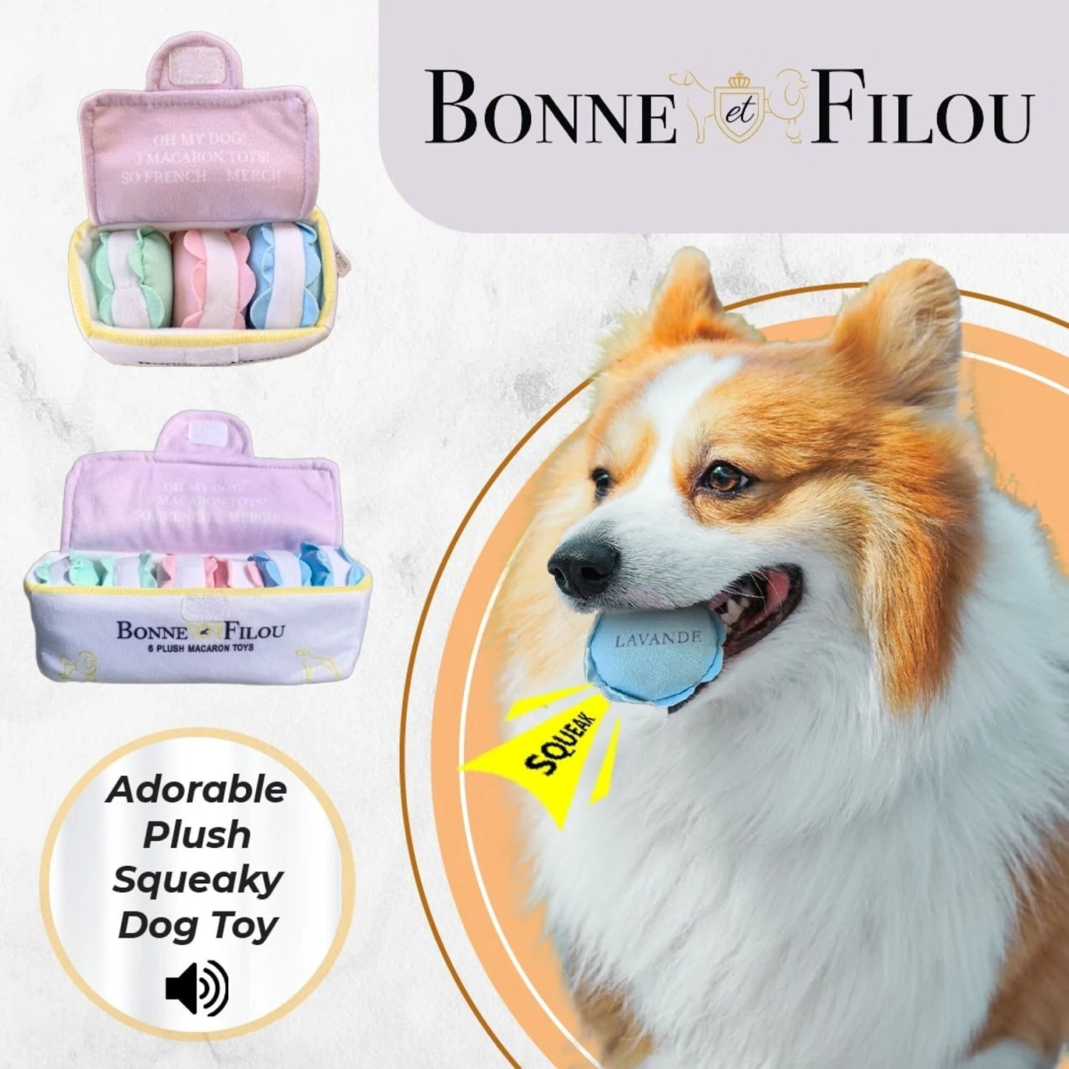 Bonne Et Filou Macaron Plush Squeaky Dog Toy - Image 3