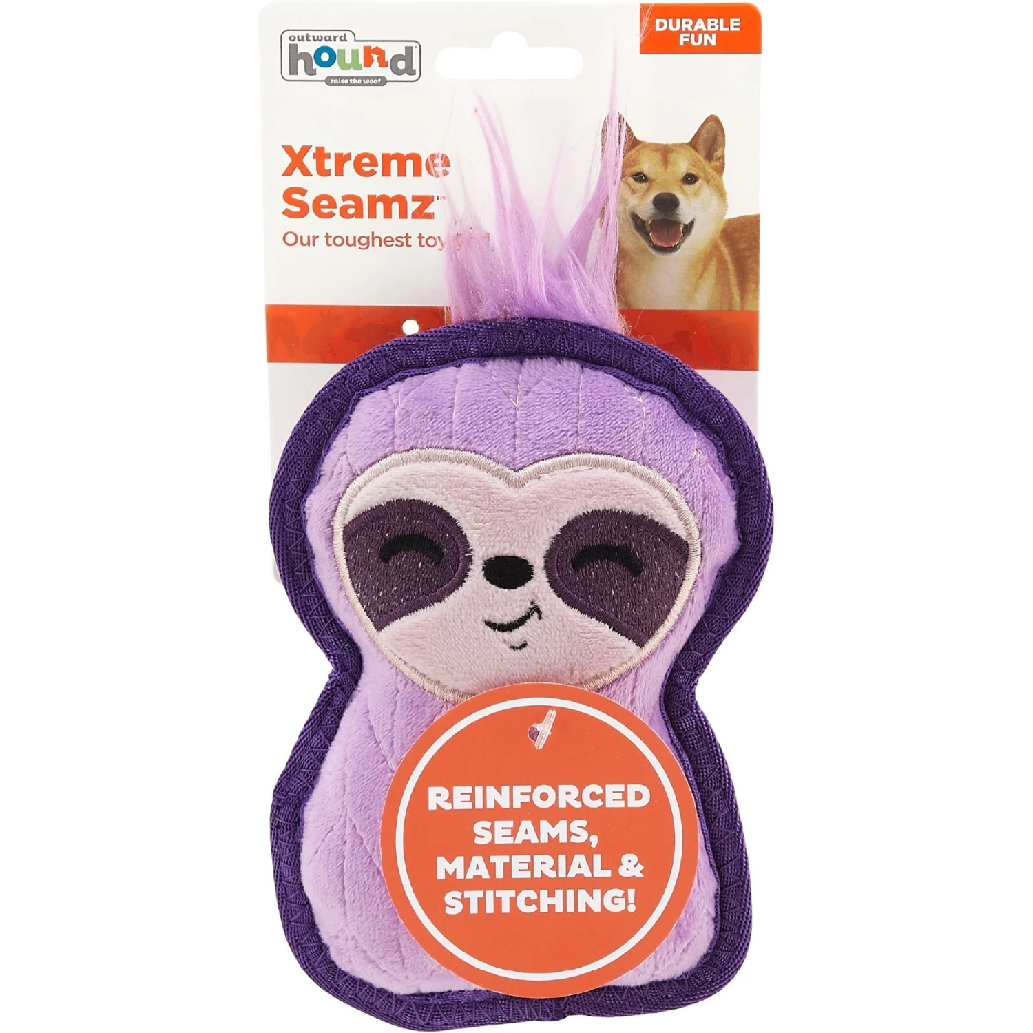 Outward Hound Xtreme Seamz Sloth Durable Squeaky Dog Toy, Purple, Small - Image 7
