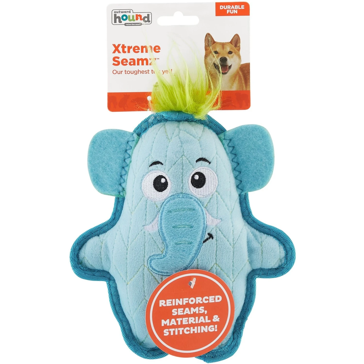 Outward Hound Xtreme Seamz Elephant Durable Squeaky Dog Toy, Blue, Medium - Image 7