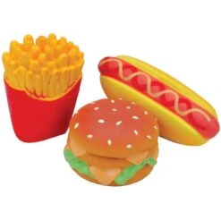 Li'l Pals Hamburger, Fries, & Hot Dog Squeaky Dog Toy Set, 3 Count