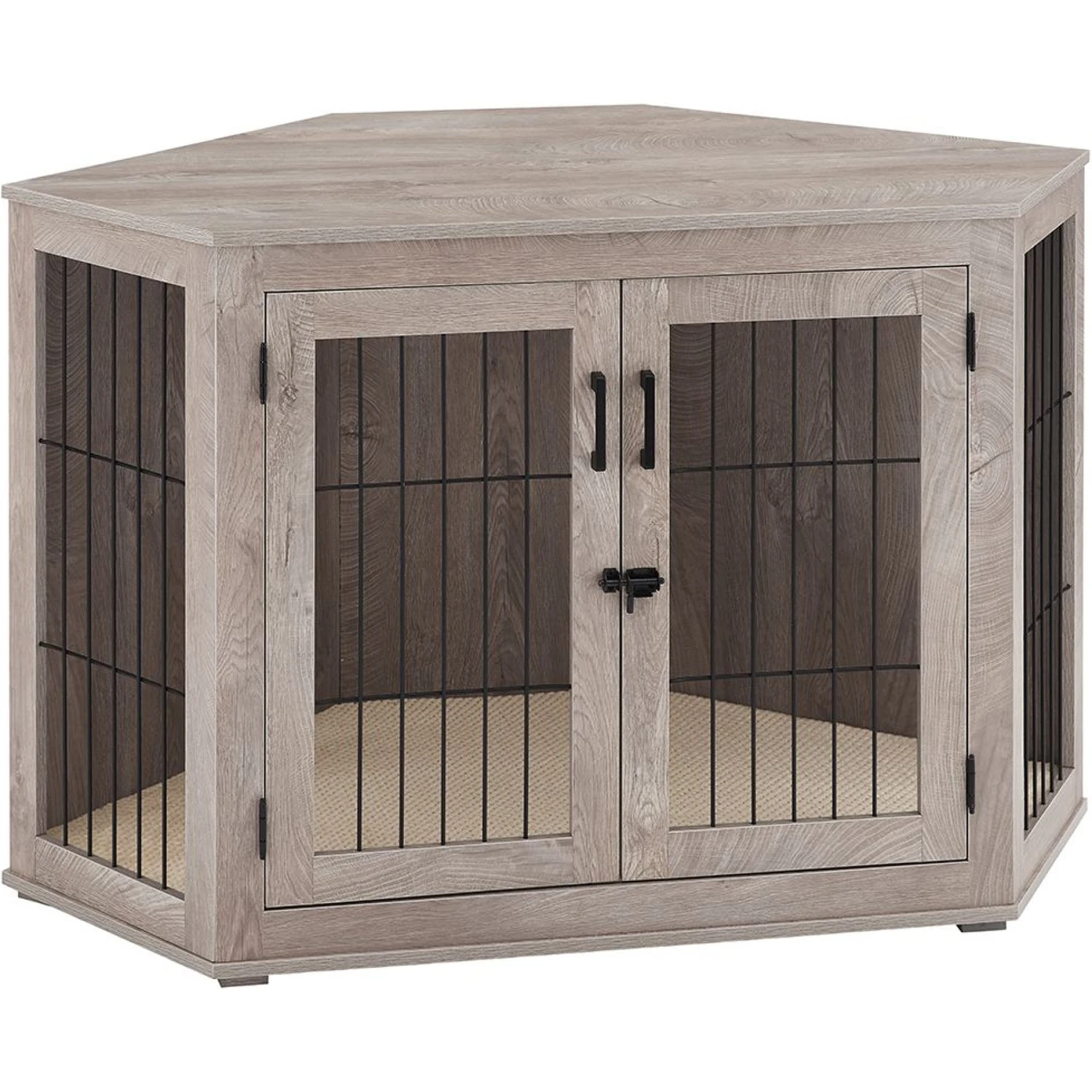 Unipaws Furniture Corner Dog Crate With Cushion, Weathered Grey - Image 3