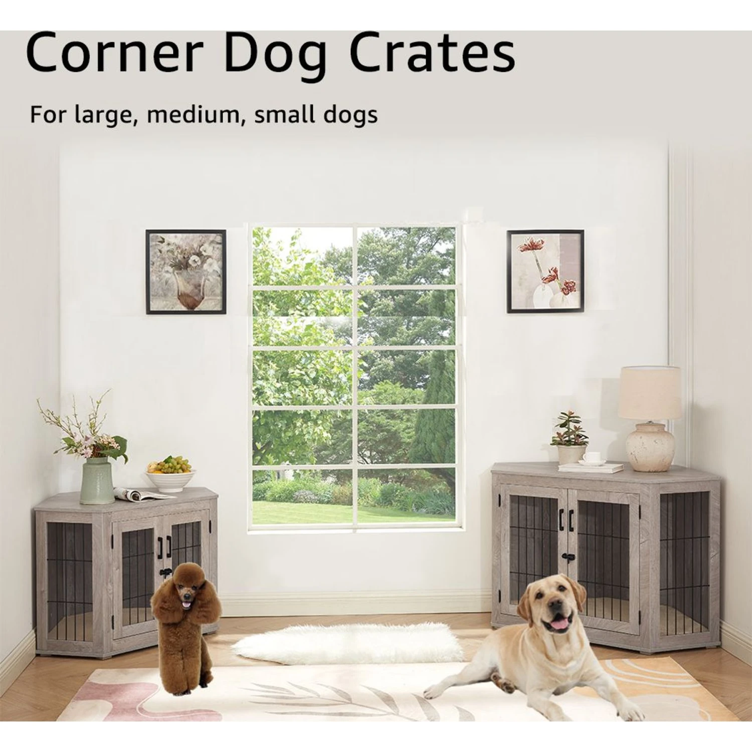Unipaws Furniture Corner Dog Crate With Cushion, Weathered Grey - Image 4
