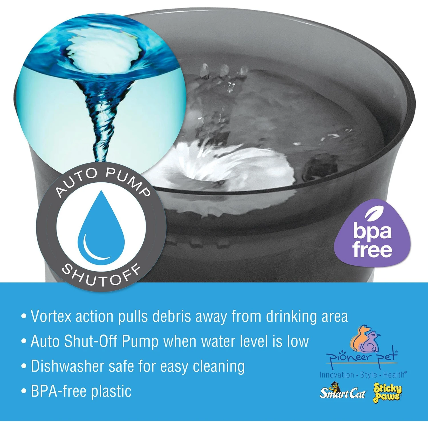 Pioneer Pet Vortex Elevated Drinking Dog Fountain, Gray, Medium - Image 6