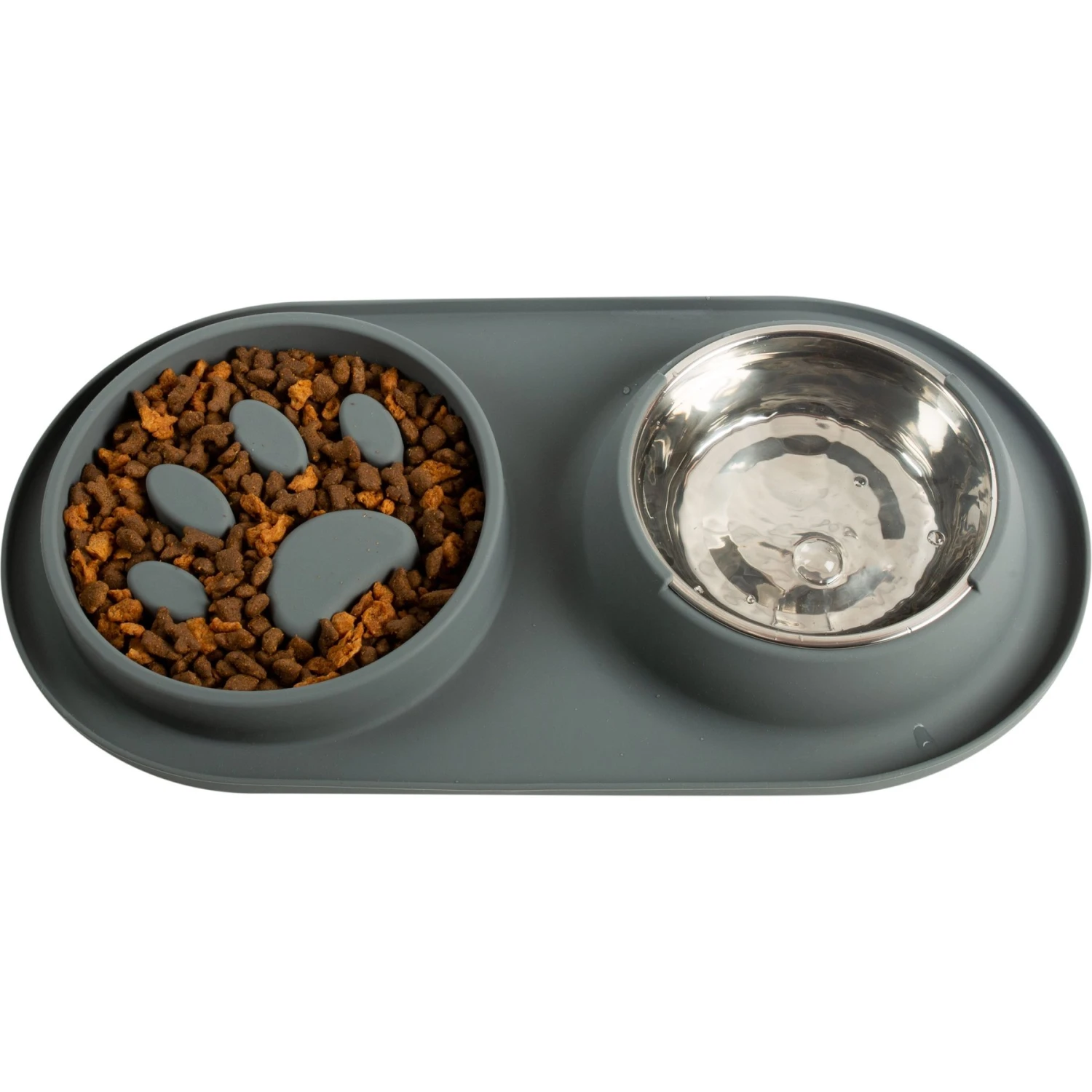 Pounce + Fetch Silicone Double Bowl Slow Feeder, 10-oz, Grey - Image 2