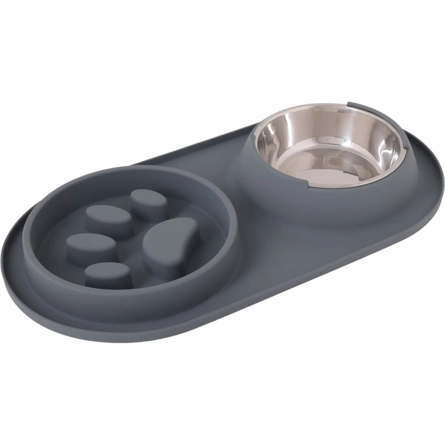 Pounce + Fetch Silicone Double Bowl Slow Feeder, 10-oz, Grey - Image 4