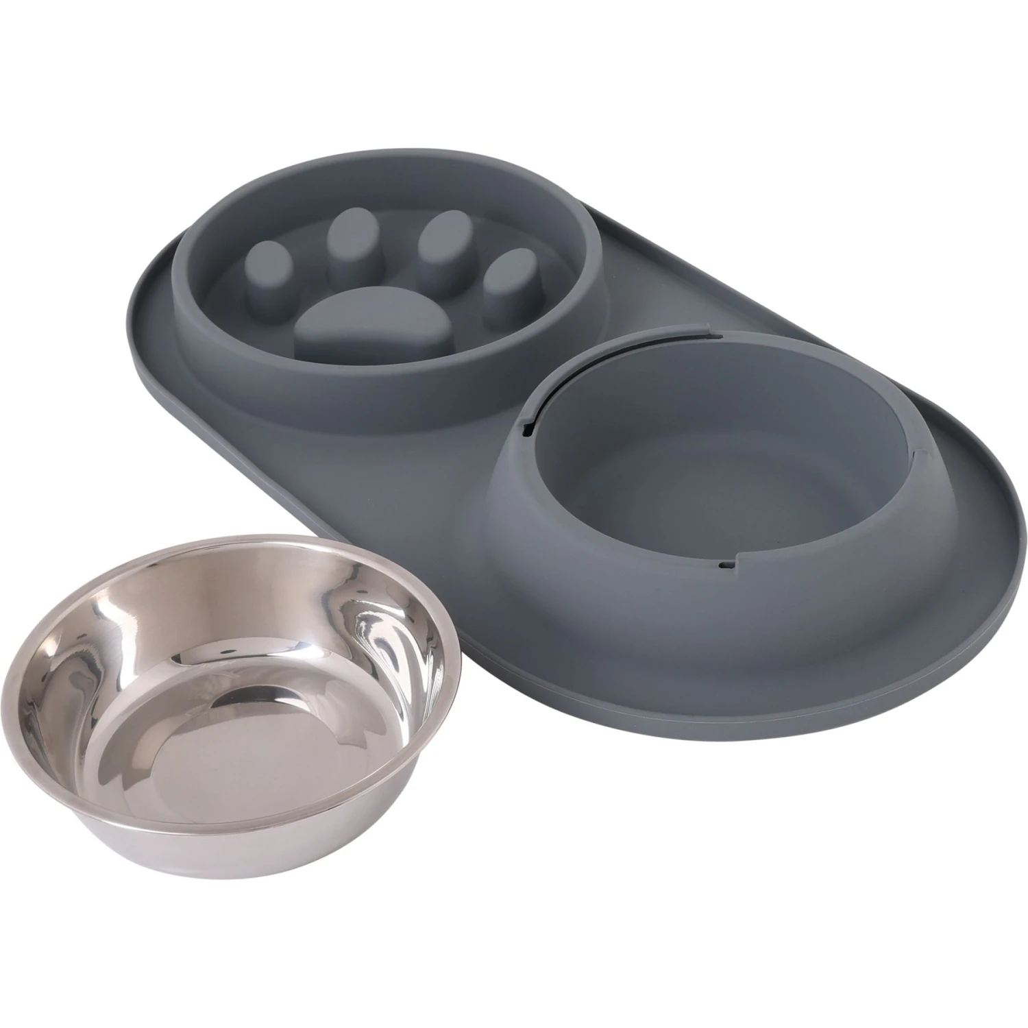 Pounce + Fetch Silicone Double Bowl Slow Feeder, 10-oz, Grey - Image 5