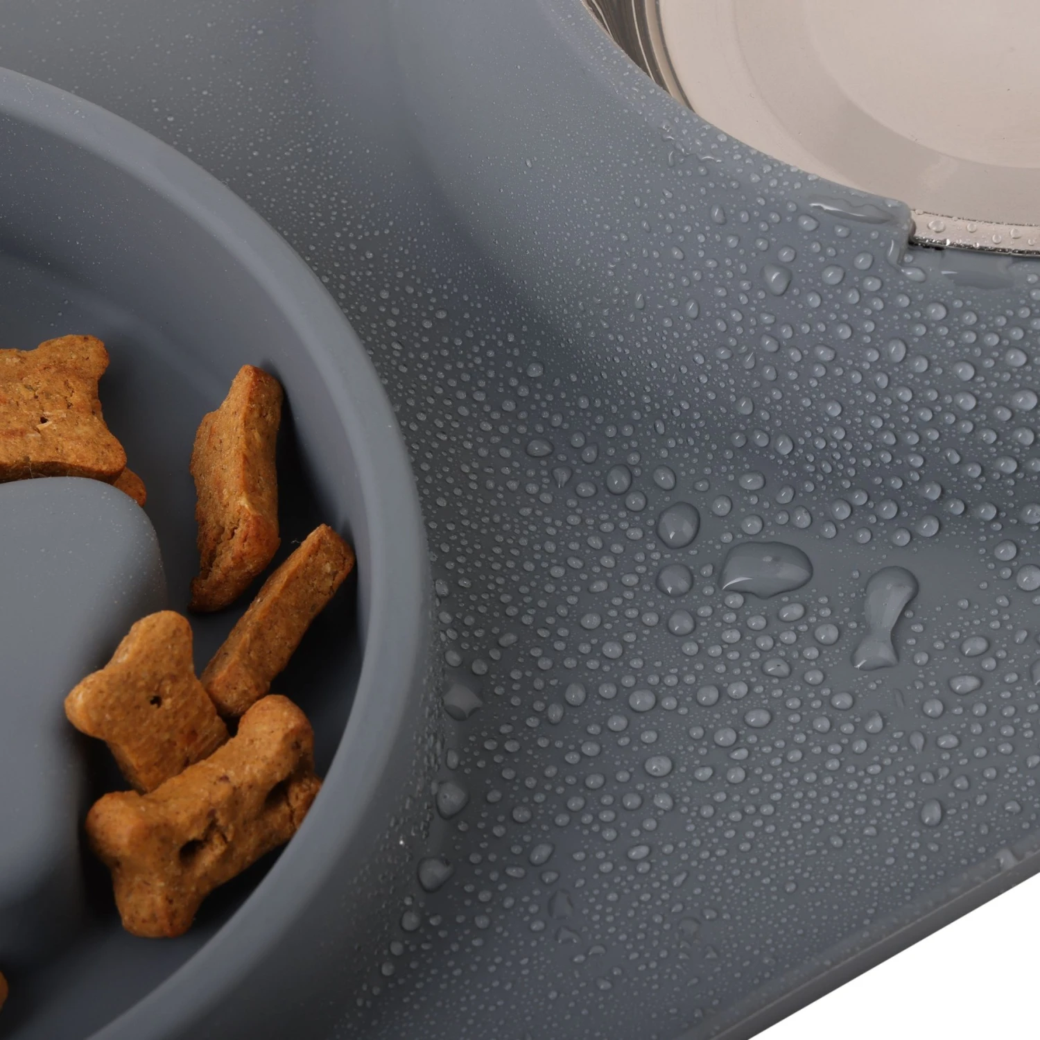 Pounce + Fetch Silicone Double Bowl Slow Feeder, 10-oz, Grey - Image 6