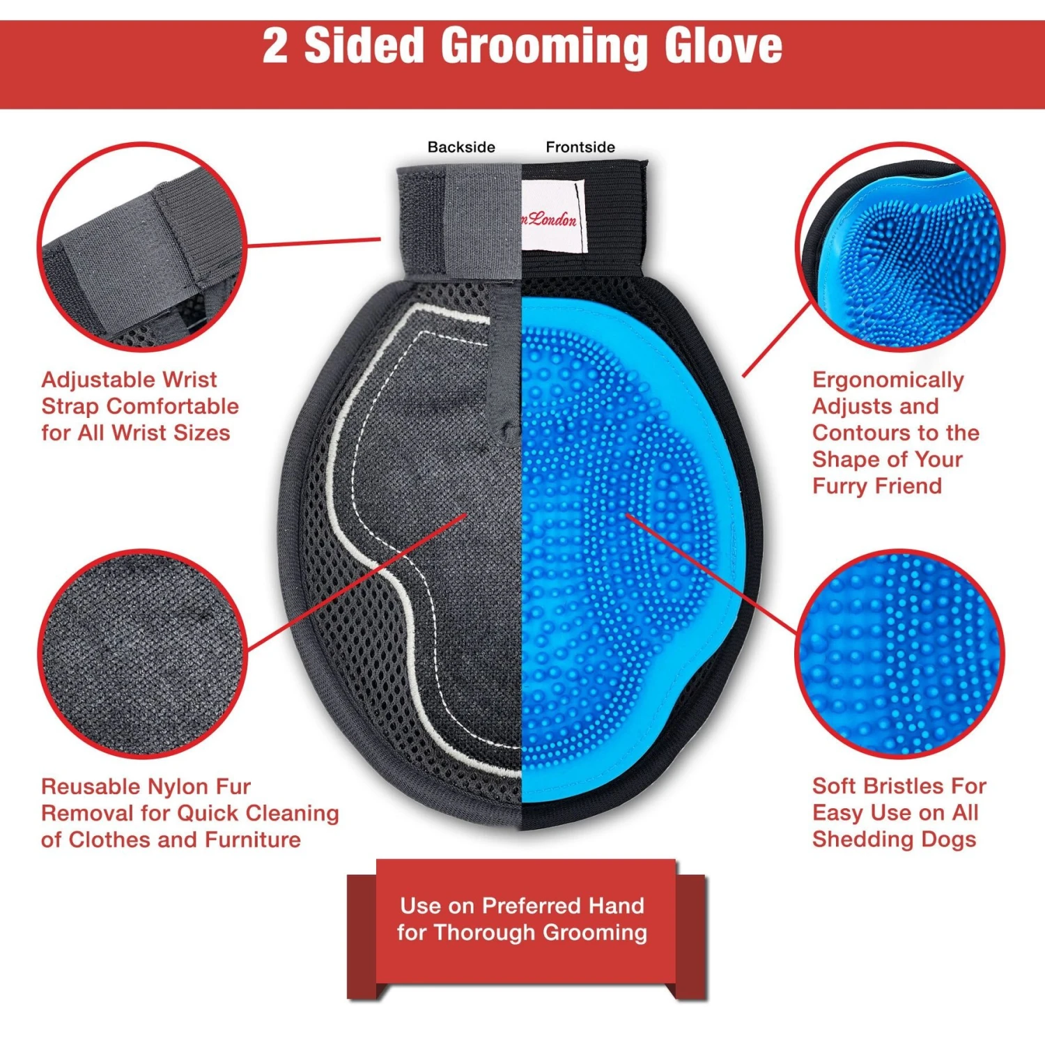 Warren London 2-in-1 Grooming Glove Dog Brush - Image 2