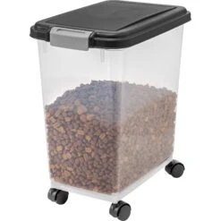 IRIS USA WeatherPro Airtight Dog, Cat, Bird & Small-Pet Food Storage Bin Container With Attachable Casters