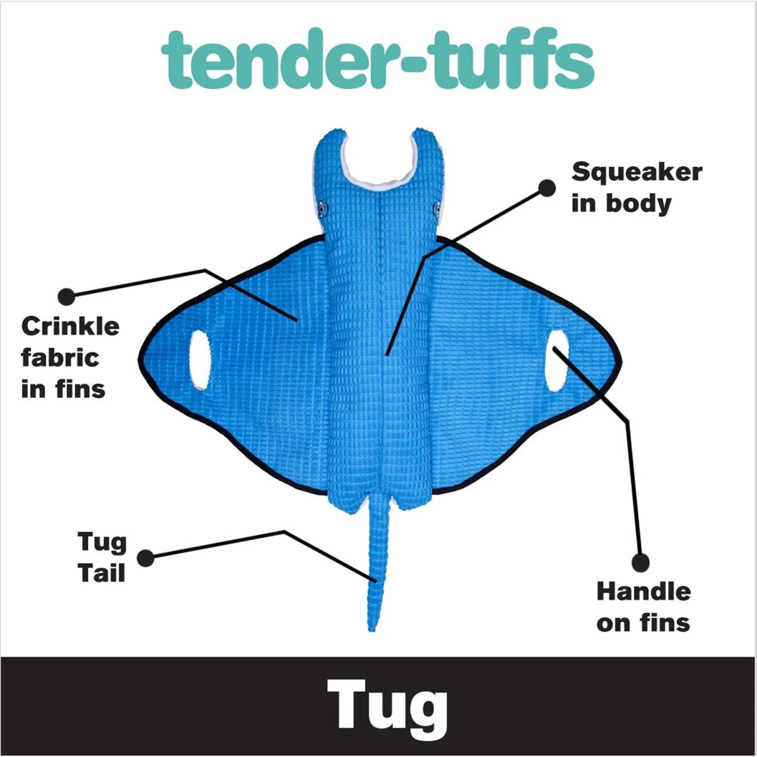 Snuggle Puppy Tender-Tuffs Tug Big Ray Squeaky Dog Plush Toy, Blue, Large - Image 2