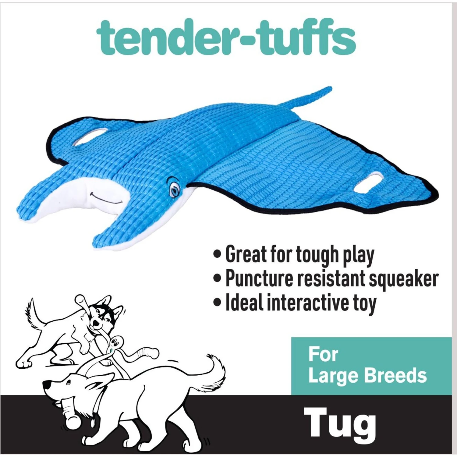 Snuggle Puppy Tender-Tuffs Tug Big Ray Squeaky Dog Plush Toy, Blue, Large - Image 3