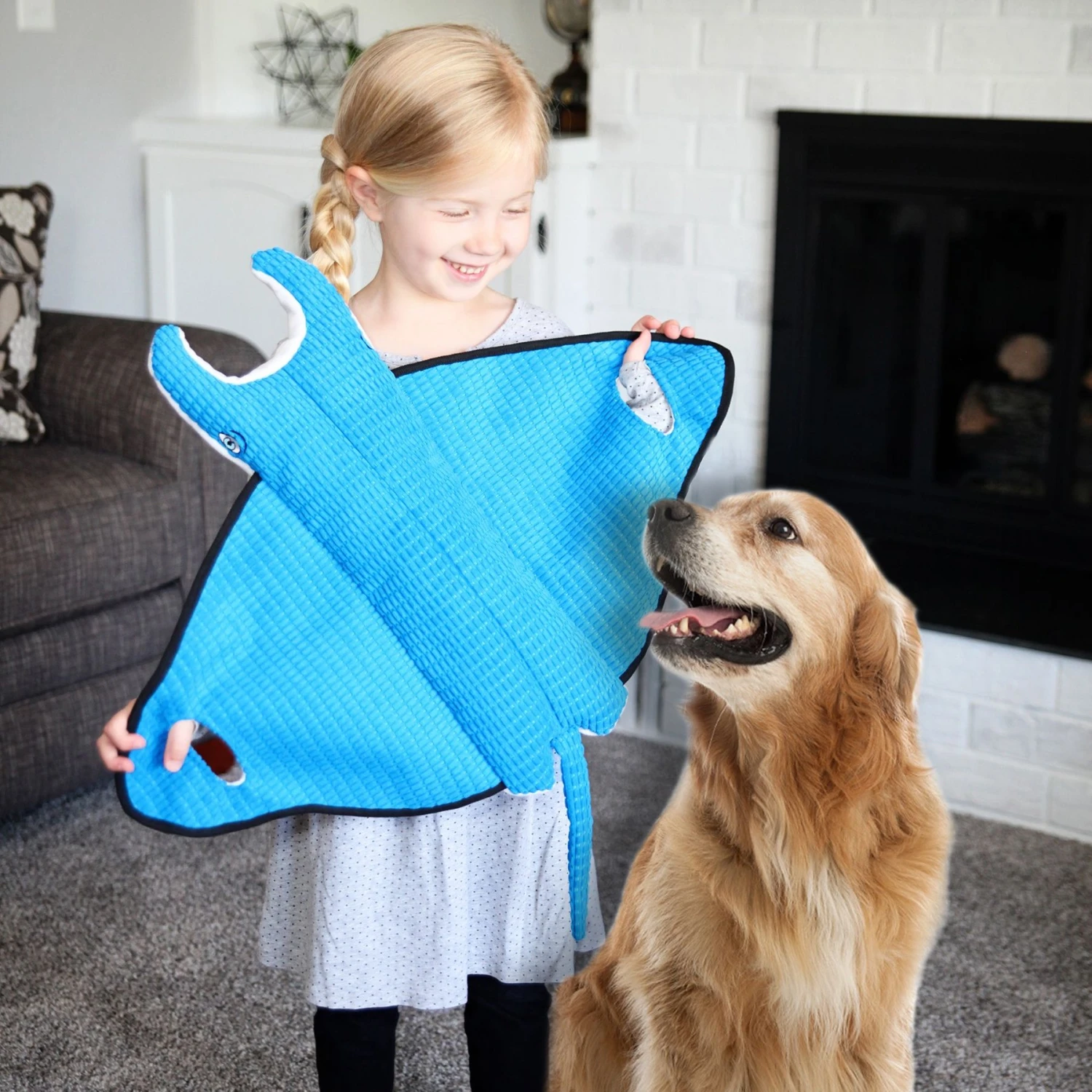 Snuggle Puppy Tender-Tuffs Tug Big Ray Squeaky Dog Plush Toy, Blue, Large - Image 5