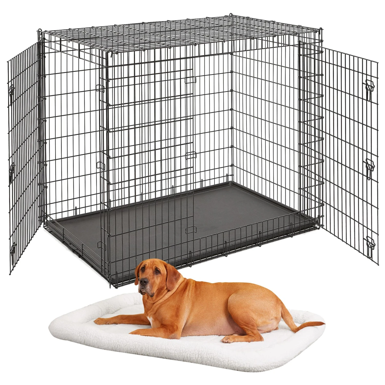 MidWest Solutions Series XX-Large Heavy Duty Double Door Wire Dog Crate, 54 Inch & MidWest Quiet Time Fleece Dog Crate Mat