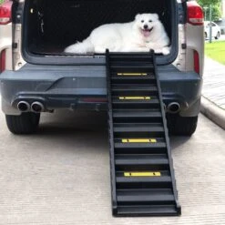 Coziwow Foldable Dog Car Ramp With Stairs, Black, 61-in